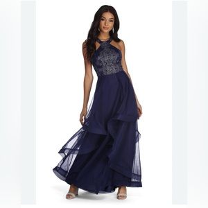 Navy blue formal tulle dress size 3 Jrs